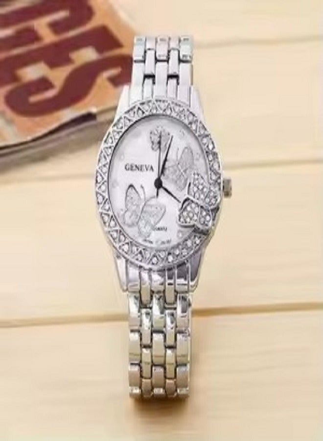 Geneva Elegant women's watch with quartz hands – crystal butterfly design with a studded metal bracelet, luxury wristwatch for women and girls, perfect for daily wear and special occasions - Image 5