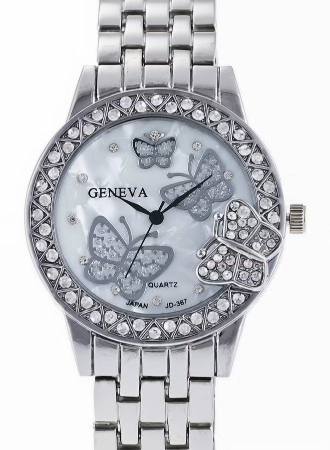 Geneva Elegant women's watch with quartz hands – crystal butterfly design with a studded metal bracelet, luxury wristwatch for women and girls, perfect for daily wear and special occasions - Image 2