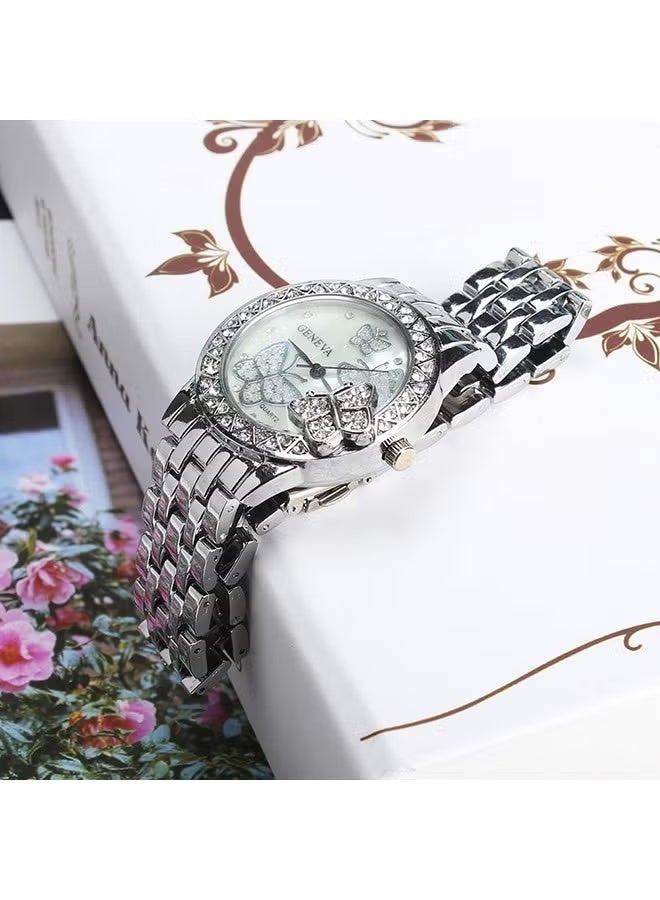 Geneva Elegant women's watch with quartz hands – crystal butterfly design with a studded metal bracelet, luxury wristwatch for women and girls, perfect for daily wear and special occasions - Image 4