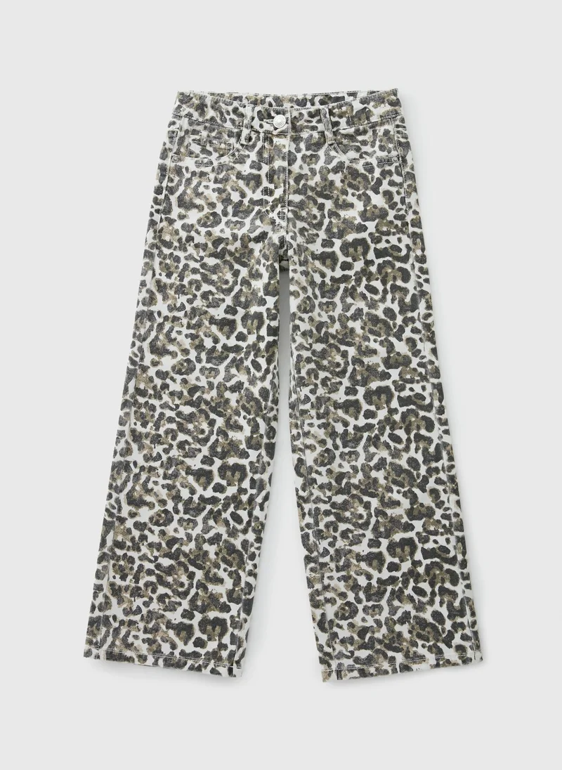 Matalan Girls Cream Leopard Wide Leg Jeans