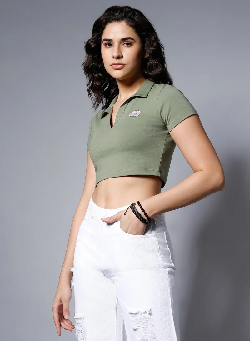 High Star Green Women's Green Crop Top with Shirt Collar and High Rise Waist for Women | Best Price UAE