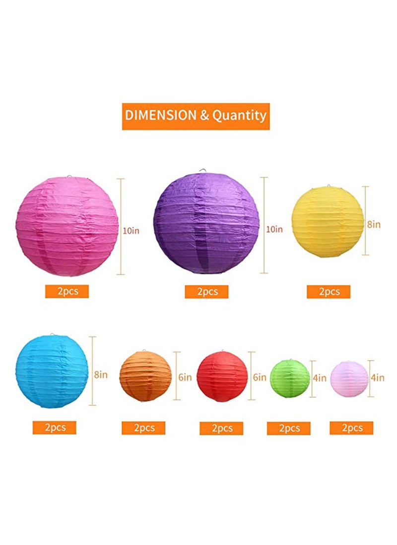 Excefore 16Pcs Colorful Paper Lanterns Decorative, Chinese/Japanese Hanging Round Foldable Lantern, for Birthday, Wedding, Halloween, Bridal Shower, Home Decor, Party (Size of 4”, 6”, 8”, 10”)  - Image 2