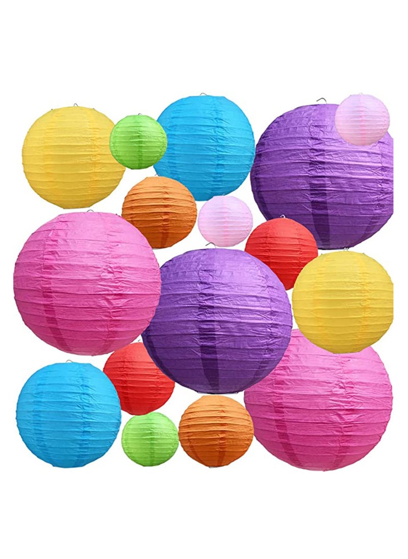 Excefore 16Pcs Colorful Paper Lanterns Decorative, Chinese/Japanese Hanging Round Foldable Lantern, for Birthday, Wedding, Halloween, Bridal Shower, Home Decor, Party (Size of 4”, 6”, 8”, 10”)  - Image 1