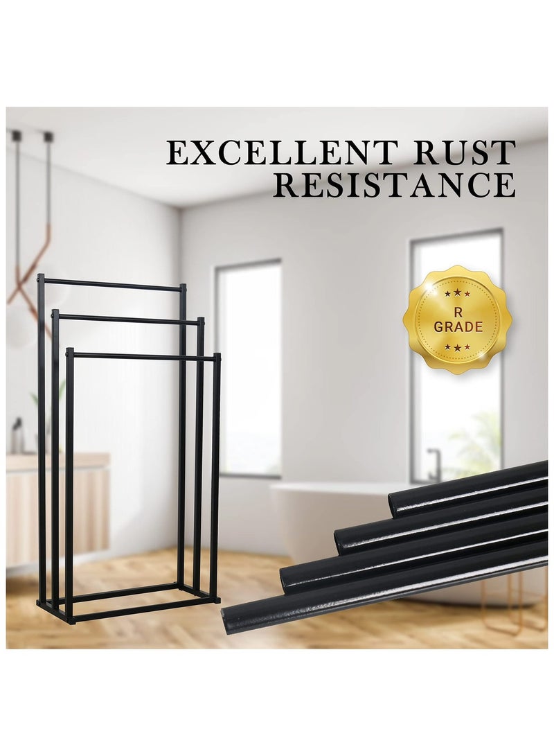 3-Tier Large Capacity Freestanding Metal Folding Towel Rack, Anti-rust Coating Metal Ladder Towel Holder, Drying Stand, Bathroom Bath Organizer Rack for Space Saving  - Image 4