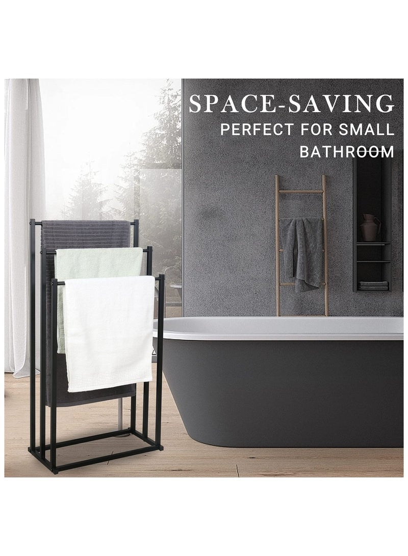 3-Tier Large Capacity Freestanding Metal Folding Towel Rack, Anti-rust Coating Metal Ladder Towel Holder, Drying Stand, Bathroom Bath Organizer Rack for Space Saving  - Image 3