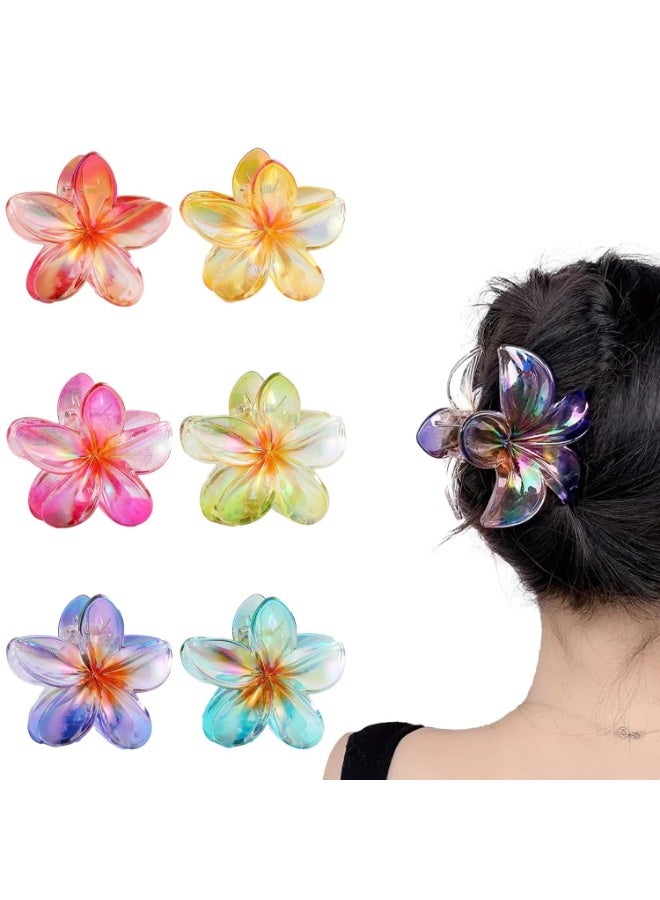 6 قطع من مشابك الشعر على شكل زهرة بلوميريا للنساء والفتيات، مشابك شعر هاواي، مشابك شعر على شكل زهرة غير قابلة للانزلاق، للشعر الكثيف الرقيق، إكسسوارات شعر لطيفة لقضاء عطلة الشاطئ في هاواي للنساء - Image 1