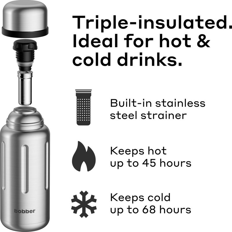 BOBBER 46 oz Vacuum Insulated Stainless Steel Water Bottle with Cup Lid â€“ Dishwasher Safe â€“ Keeps Drinks Hot for 45 Hours â€“ Double Walled Coffee Thermo Bottle for Hot Drinks (Matte) - Image 2
