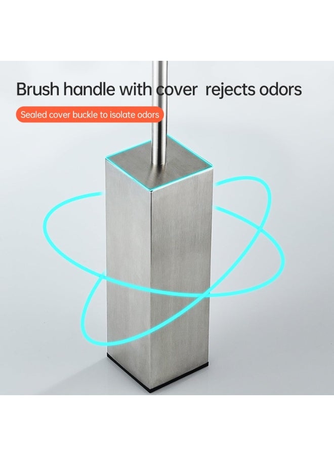 BRIMIX Toilet Brush with Holder Set Stainless Steel 304 Toilet Cleaning Brush for Bathroom Square Floor Standing Toilet Bowl Brush (Brushed Nickel) - Image 3