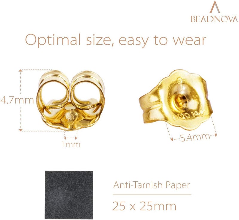 BEADNOVA 14k Gold Earring Backs for Studs Butterfly Safety Locking Earring Backs Replacements Push Backing Ear Studs Friction Earstuds Stopper for Posts (6 Pieces) - Image 2