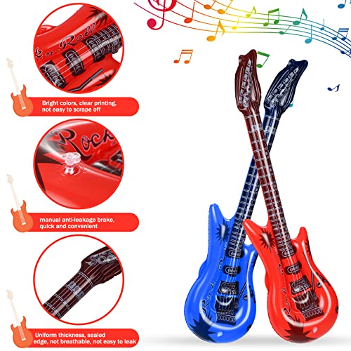 Chitidr 37 Pcs Inflatable Rock Star Instrument Set 12 Blow up Guitar 36 Inch 12 Inflatable Microphone 12 Bass with a Pump for 80s Themed Party Carnival Birthday Party Decorations - Image 5