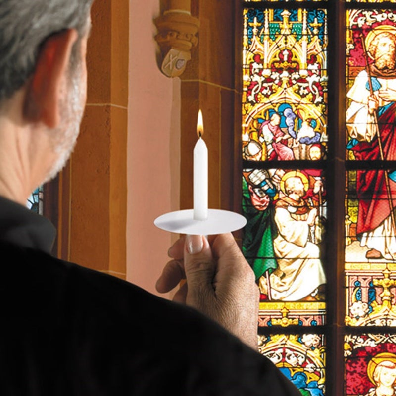 Will & Baumer Church Service Ceremony Vigil Devotional Unscented 1/2 x 4 1/4" White Candle with Drip Protector - 50 per Box - Image 2
