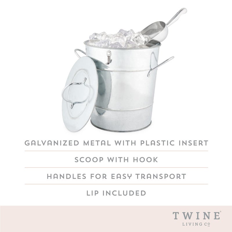 Twine Insulated Ice Bucket With Lid & Scooper for Parties - Galvanized Metal Bucket Cooler & Drink Tub Holds 1 Gallon - Image 2
