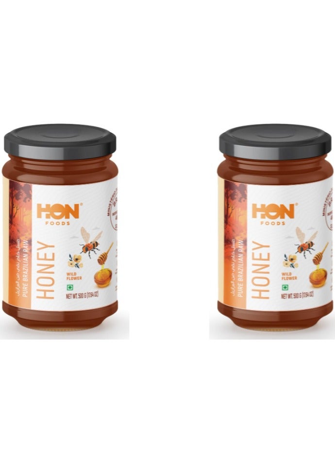 HON FOODS, Organic Pure Brazilian Raw Honey (Wild Flower), 500gm (Pack of 2) - Image 1