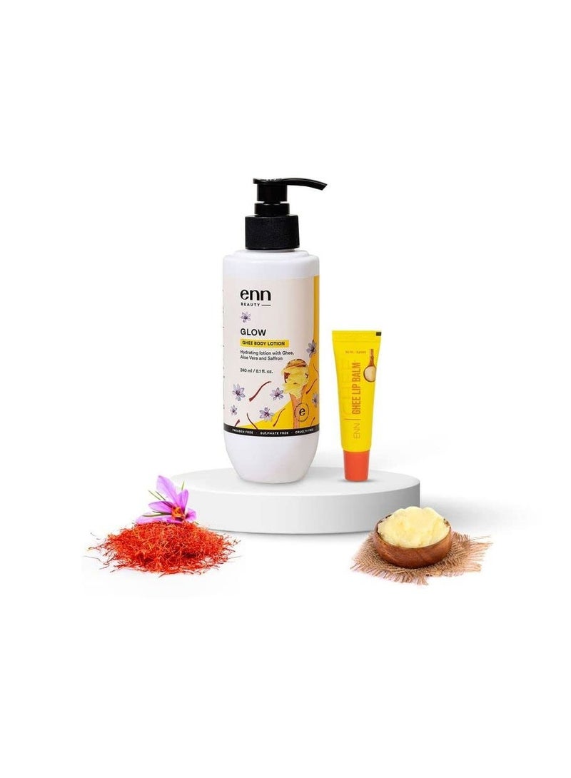 ENN Glow Ghee Body Lotion and Ghee Lip Balm Combo Kit  Hydrovance enriched   Lightweight Natural  For Men and Women - Image 2