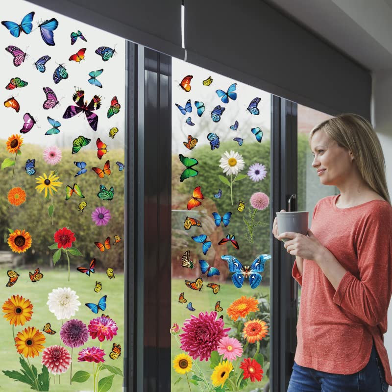 QNTCCX Spring Window Clings Flower Butterfly - 84 Pieces Anti-Collision Window Stickers Decals for Glass Windows Decoration Spring Party Supplies - Image 2