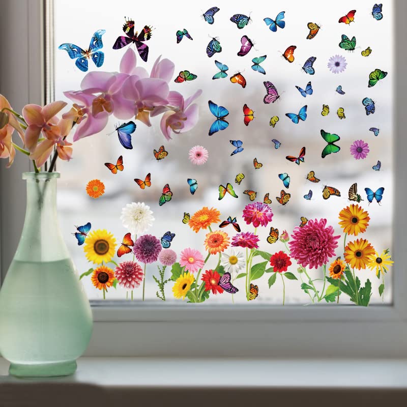 QNTCCX Spring Window Clings Flower Butterfly - 84 Pieces Anti-Collision Window Stickers Decals for Glass Windows Decoration Spring Party Supplies - Image 3