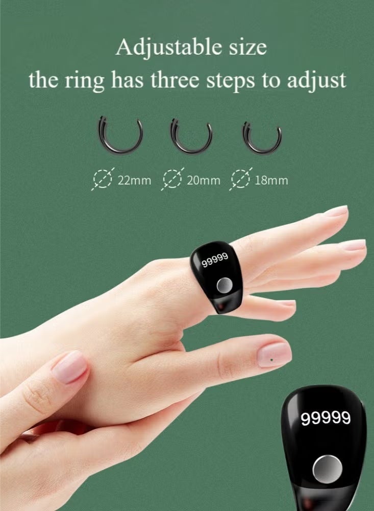 Beauenty New Zikr Smart Ring OLED Display, IPX67 Waterproof, Ring Counter, Adjustable Ring Size, Including 3 Compatible Sizes (18mm/20mm/22mm) Prayer Time Reminder with Vibration Reminder Tasbih Counter and - Image 2