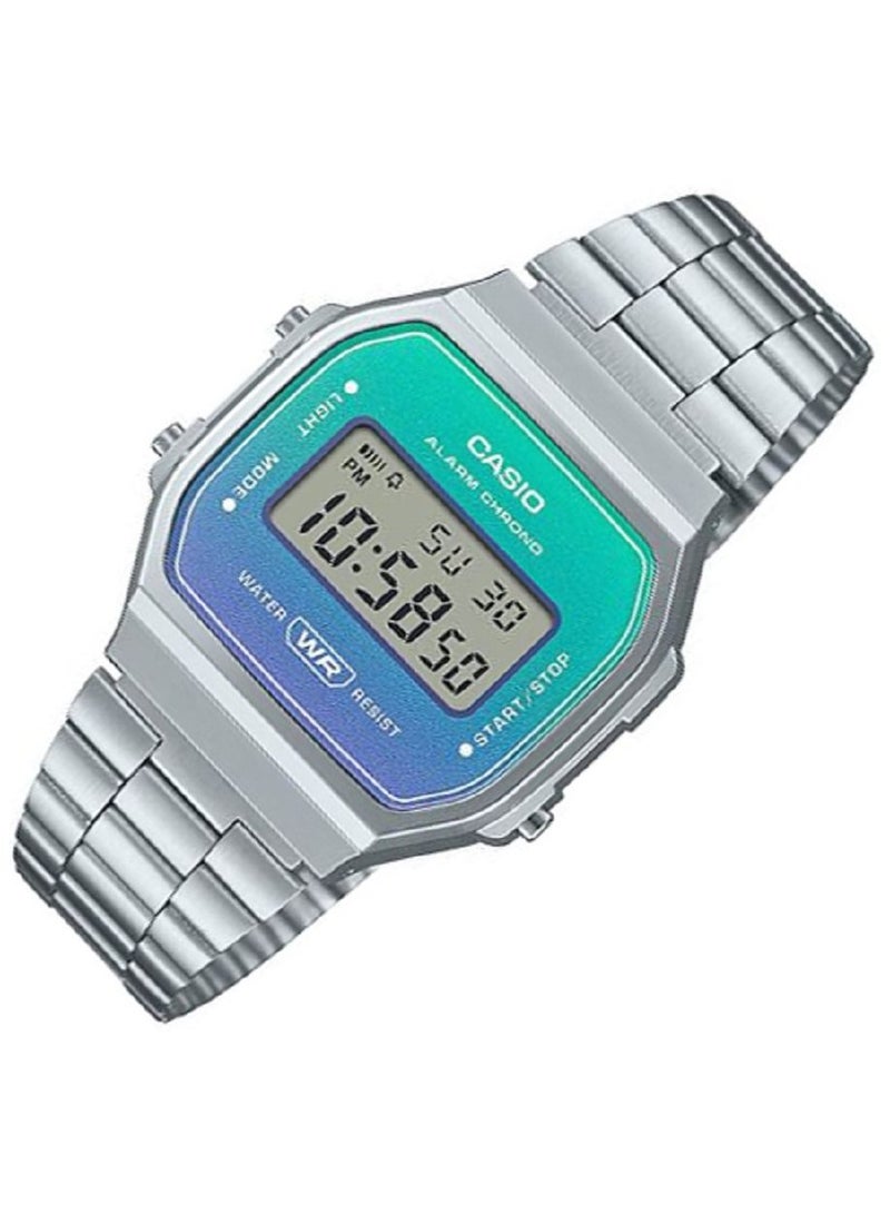 كاسيو ساعة كاسيو للنساء - رقمية مربعة الشكل - بمينا شفاف وبسوار ستانلس ستيل - A168WER-2ADF - Image 2