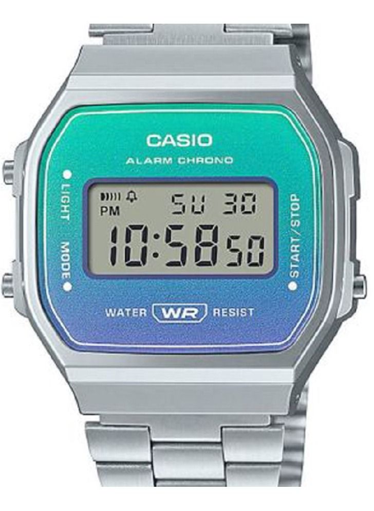 كاسيو ساعة كاسيو للنساء - رقمية مربعة الشكل - بمينا شفاف وبسوار ستانلس ستيل - A168WER-2ADF - Image 3