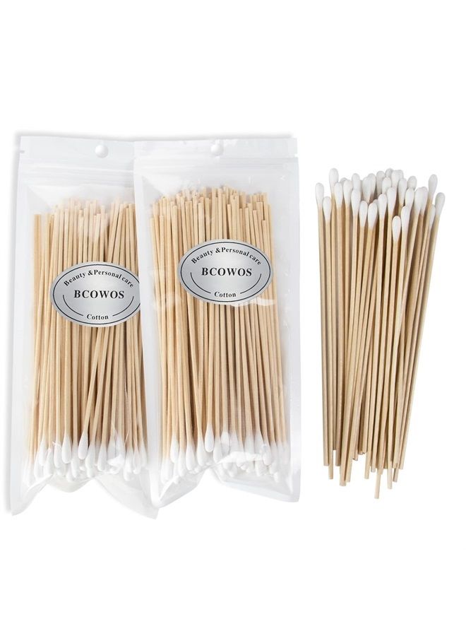 Bcowos 6" Long Cotton Swabs 200 Count - Extra Long Cotton Buds, Cotton Swabs with Wooden Sticks - Cotton Swabs for Makeup Ears Pets Care Gun Cleaning - Biodegradable Swabsticks - Image 1
