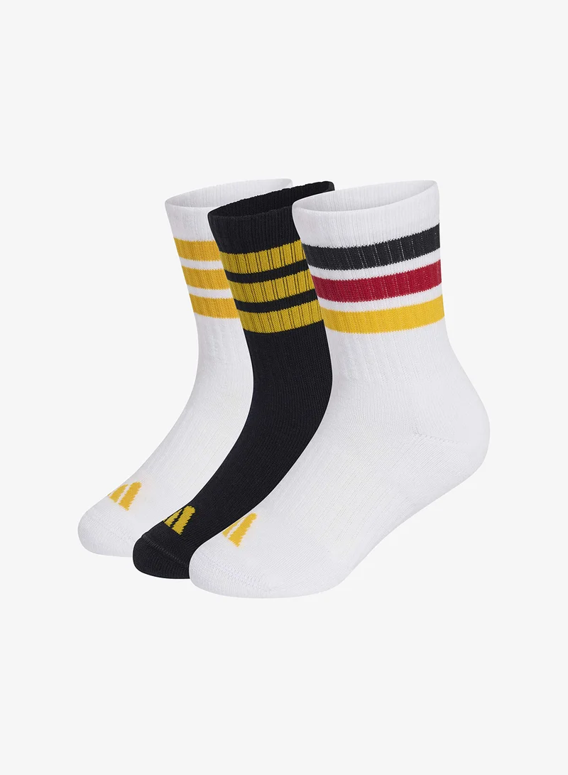 اديداس Kids 3 Pack 3-Stripes Cushioned Crew Socks
