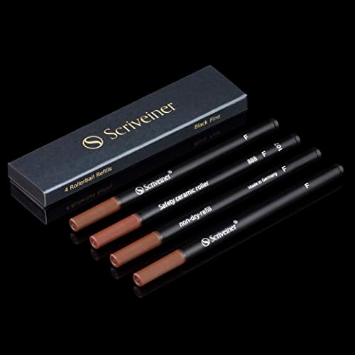 Scriveiner Rollerball Refill Black Fine - 4 Rollerball Refills Designed for Scriveiner Pens - Safety Ceramic Non Dry Roller Pen Refill F - Schmidt 888 Size – Made in Germany - Image 1