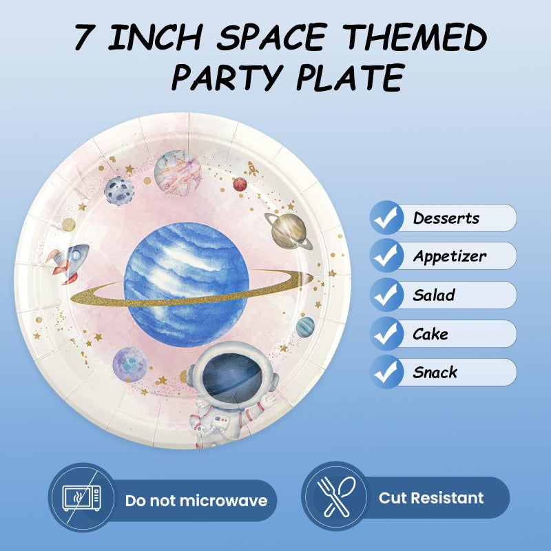 HFBOBP 75PCS Space Birthday Party Supplies Decorations  Outer Space Theme Paper Plates and Napkins First Trip Around The Sun Disposable Parties Dessert Plates Dinnerware for Birthday Baby Shower Party Favor - Image 3