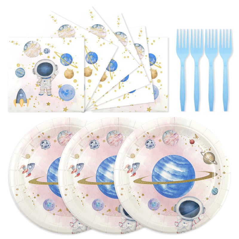 HFBOBP 75PCS Space Birthday Party Supplies Decorations  Outer Space Theme Paper Plates and Napkins First Trip Around The Sun Disposable Parties Dessert Plates Dinnerware for Birthday Baby Shower Party Favor - Image 1