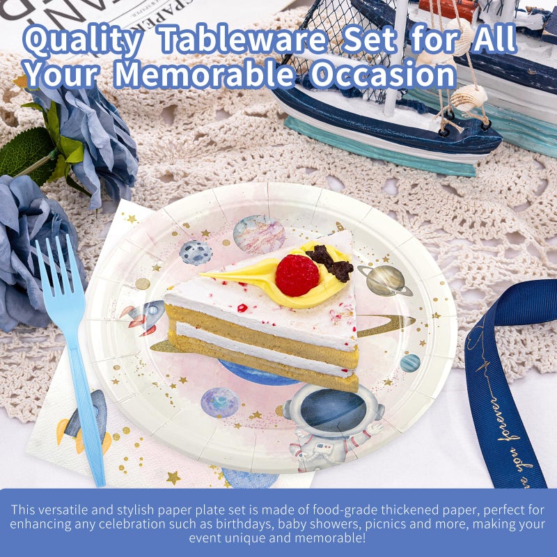 HFBOBP 75PCS Space Birthday Party Supplies Decorations  Outer Space Theme Paper Plates and Napkins First Trip Around The Sun Disposable Parties Dessert Plates Dinnerware for Birthday Baby Shower Party Favor - Image 5
