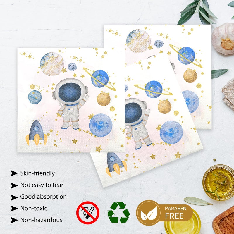 HFBOBP 75PCS Space Birthday Party Supplies Decorations  Outer Space Theme Paper Plates and Napkins First Trip Around The Sun Disposable Parties Dessert Plates Dinnerware for Birthday Baby Shower Party Favor - Image 4