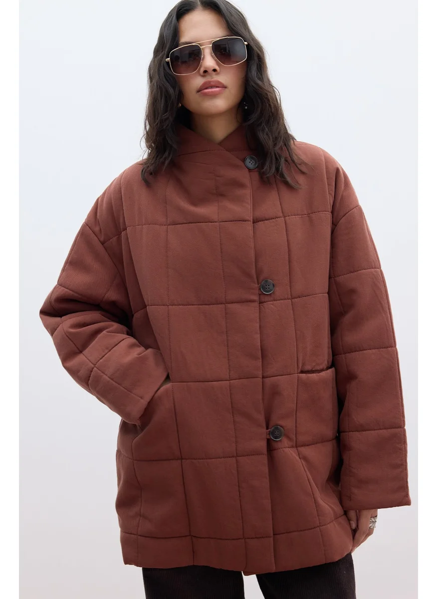 مانوكا High Collar Quilted Coat Copper