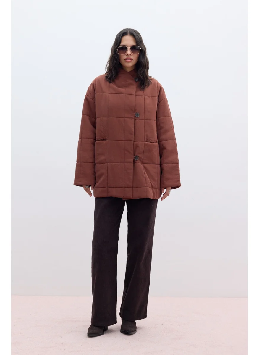 مانوكا High Collar Quilted Coat Copper