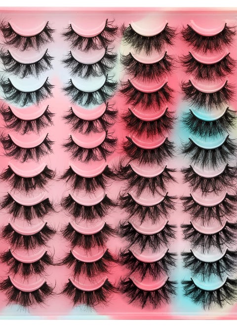 Lashes Mink Fluffy False Eyelashes 20MM Long Dramatic Fake Eye Lashes 5D Wispy Eyelashes Russian Strip Lashes Multipack 20 Pairs