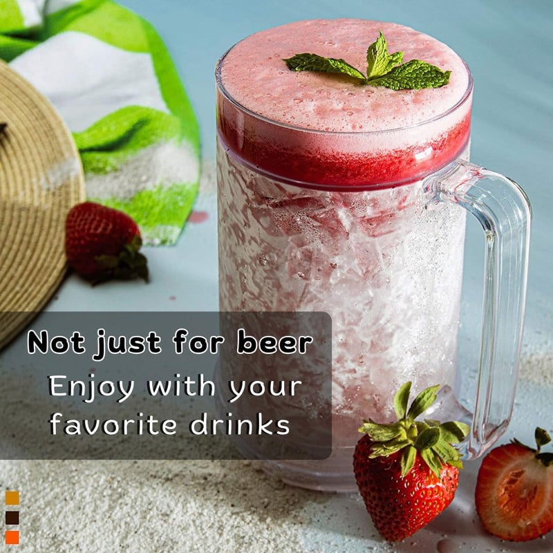 luxail Freezer Beer Mugs, Double Wall, Insulated Gel Plastic Pint Freezable Glasses, 16 oz, Clear 2 pack, Chiller Frosty Cup, Frozen Ice Freezer Mug, Freezer Cups. - Image 5