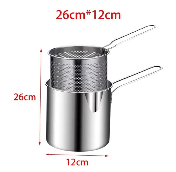 JRS TRADERS JRS Small Deep Frying Pot with Strainer Basket | 1200ml Stainless Steel Pan with Handle | Ideal for Frying French Fries/Chicken Wings/Shrimp/Fish/Boiling Butter/Sauce/Gravies/Pasta - Image 5