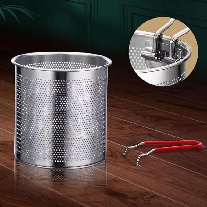 JRS TRADERS JRS Small Deep Frying Pot with Strainer Basket | 1200ml Stainless Steel Pan with Handle | Ideal for Frying French Fries/Chicken Wings/Shrimp/Fish/Boiling Butter/Sauce/Gravies/Pasta - Image 2