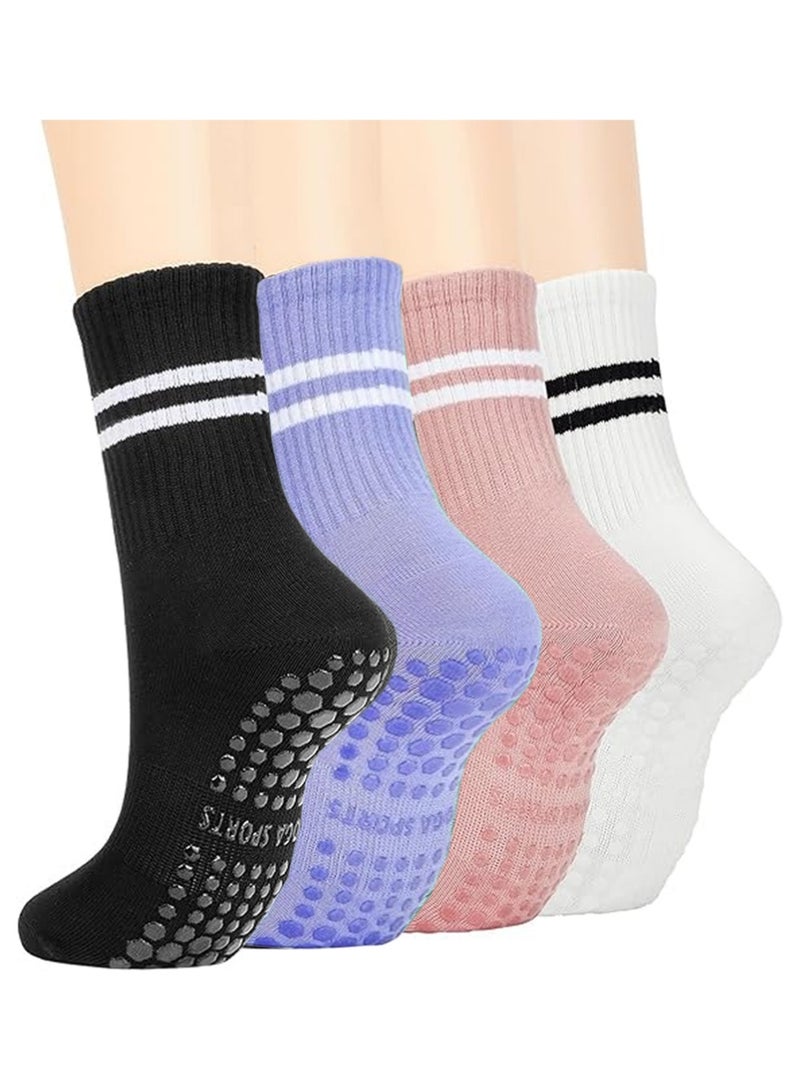 YOUGE 4 Pairs Yoga Socks For Women，Non Slip Socks Pilates Socks For Yoga,Pilates， Ballet, Dance, Workout, Hospital - Image 1