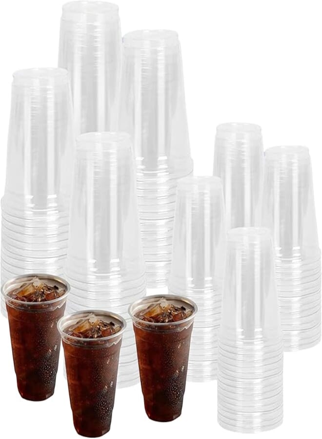 Oojami Clear Plastic Party Disposable Cups PET Clear Cups, Ideal for Home, Office, Bars, Weddings, Bridal and Baby Shower, Birthday, Retirement, Anniversary, Parties (100, 12 Ounce)