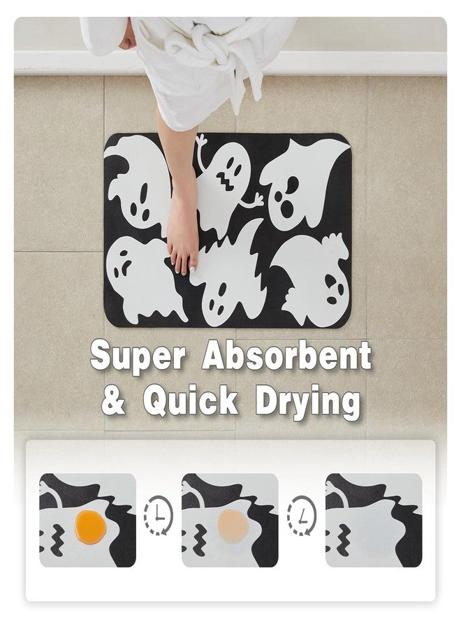 TYUU Halloween Bath Mat, Thin Halloween Bathroom Rug Non Slip Quick Dry Ghost Bath Mat Fits Under Door Thin Floor Mat Halloween Decor, 17''x30'', Ghosts Black - Image 3