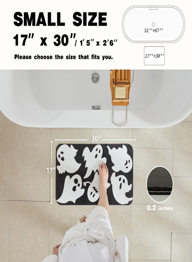 TYUU Halloween Bath Mat, Thin Halloween Bathroom Rug Non Slip Quick Dry Ghost Bath Mat Fits Under Door Thin Floor Mat Halloween Decor, 17''x30'', Ghosts Black - Image 2