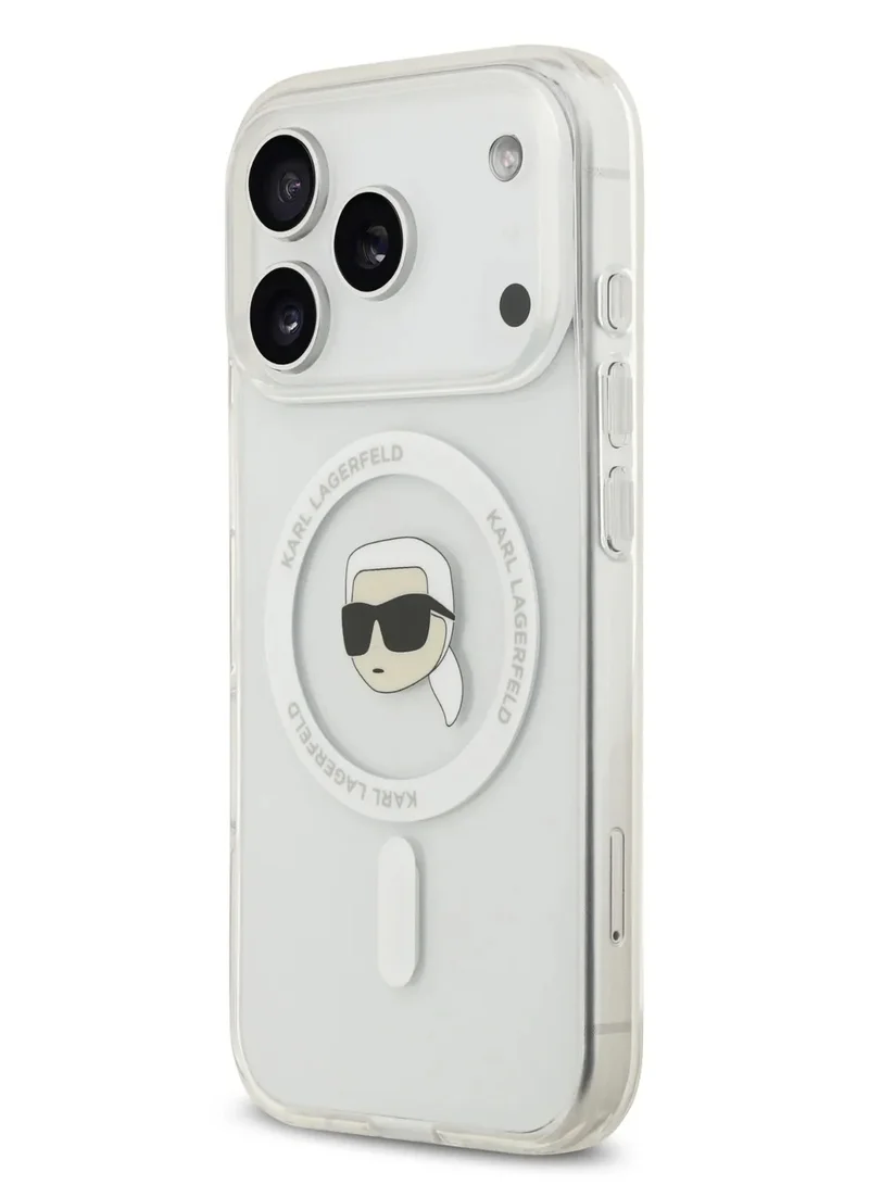 كارل لاغرفيلد جراب MagSafe IML لهاتف iPhone 17 Pro مع رأس كارل مطبوع / سهل التركيب / تصميم رفيع / خفيف الوزن / غطاء خلفي - شفاف