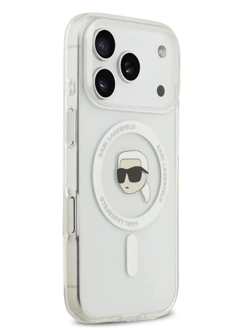 كارل لاغرفيلد جراب MagSafe IML لهاتف iPhone 17 Pro مع رأس كارل مطبوع / سهل التركيب / تصميم رفيع / خفيف الوزن / غطاء خلفي - شفاف