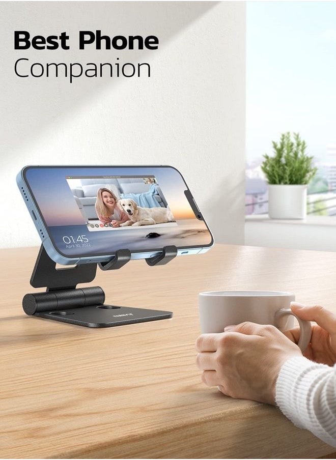 nulaxy - Dual Folding Cell Phone Stand, Fully Adjustable Foldable Desktop Phone Holder Cradle Dock Compatible with Phone 14 13 12 11 Pro Xs Xs Max Xr X 8, Nintendo Switch, All Phones - Image 1