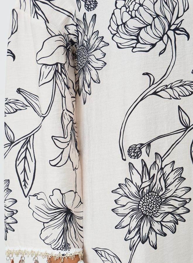 Amirah Floral Print Jalabiya with Round Drop Sleeve Trim - Image 4