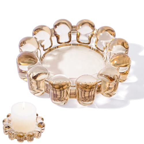 Rancco Bubble Candle Dish Glass Candle Holder Tray, Round Pillar Candlestick Plate Stand for Table Centerpieces, Modern Decorative, Home Decor, Party, Wedding, Suitable for Large Cylindrical Candles - Image 1