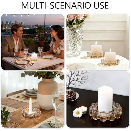 Rancco Bubble Candle Dish Glass Candle Holder Tray, Round Pillar Candlestick Plate Stand for Table Centerpieces, Modern Decorative, Home Decor, Party, Wedding, Suitable for Large Cylindrical Candles - Image 3