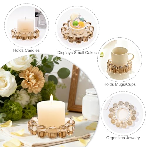 Rancco Bubble Candle Dish Glass Candle Holder Tray, Round Pillar Candlestick Plate Stand for Table Centerpieces, Modern Decorative, Home Decor, Party, Wedding, Suitable for Large Cylindrical Candles - Image 4