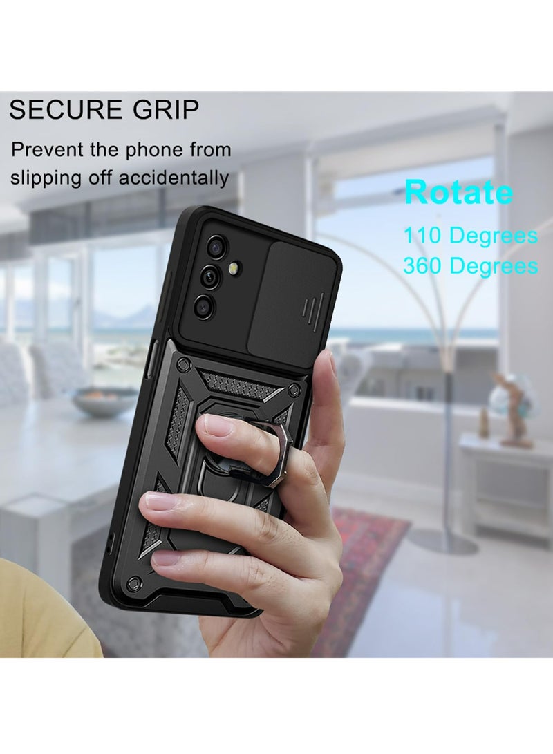 سامسونج جالاكسي M14 5G الهاتف المحمول القضية ، انزلاق الكاميرا عدسة الغطاء ، 360 درجة قوس دوار الدائري ، ودعم المغناطيسي سيارة الهاتف المحمول حالة صدمة الأسود - Image 4