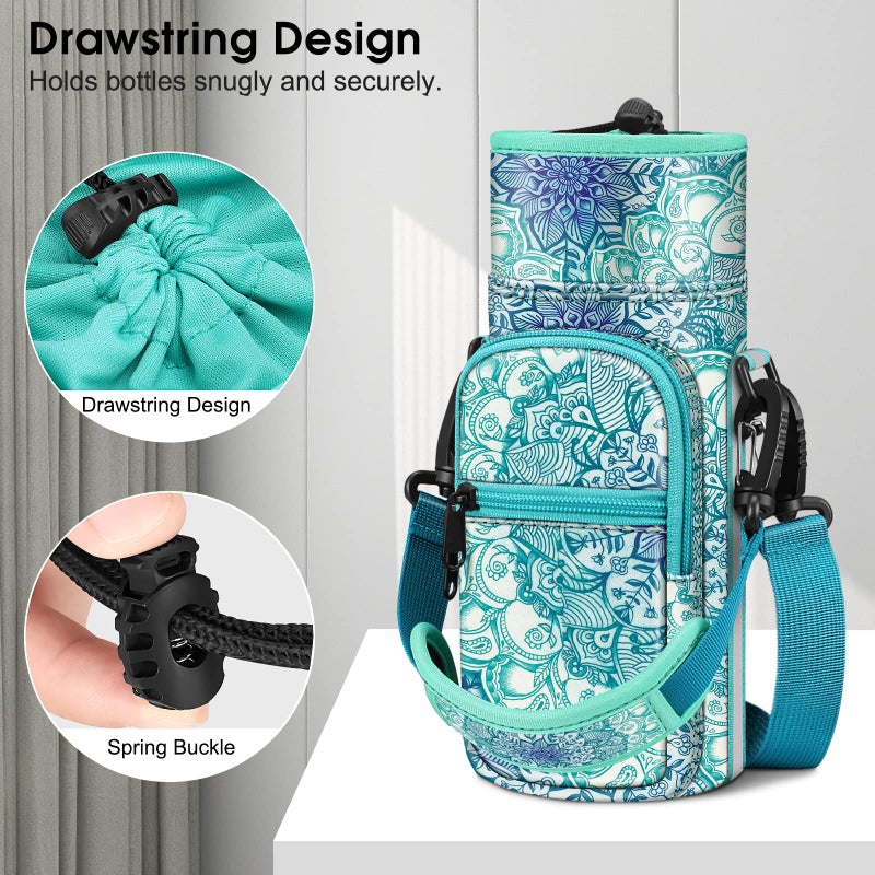 CaseBot Water Bottle Carrier Bag Sling Case, Sports Water Bottle Pouch Holder Sleeve with Adjustable Shoulder Hand Strap and 2 Pockets for Men Women Hiking Camping Travelling - Image 3