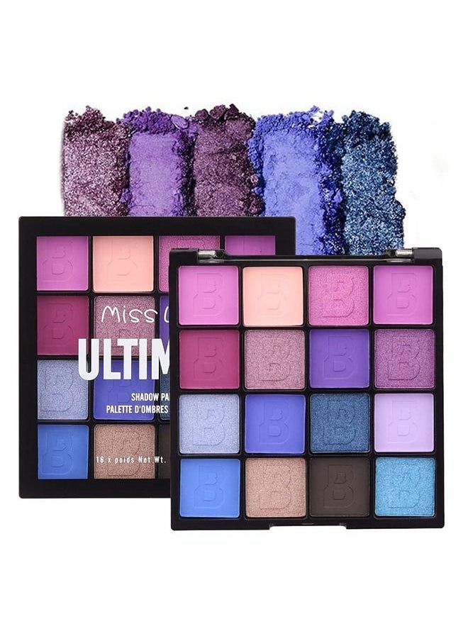 MISS 16 Colors Shimmer Matte Eyeshadow Palette, Waterproof Colorpop Navy Blue Eyeshadow Purple Eye shadow Paleta Series, Matt Powder Pressed Eye Pallet, Highly Pigmented Shiny Glitter Eyeshadow Makeup  - Image 1